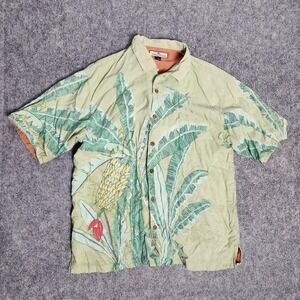 Tommy Bahama Relax Silk Hawaiian Shirt Men L Green Floral Tropical Print Beach
